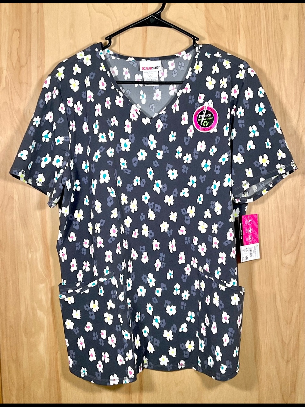 Scrubstar Pewter Floral Ultimate Scrub Top - NWT